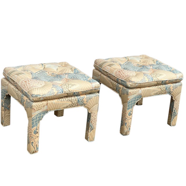 Asian Pair Large Mid Century Billy Baldwin Style Benches/Ottomans For Sale - Image 3 of 14