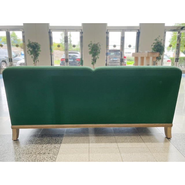 Custom Carved Oak & Green Linen Sofa by Steven Gambrel For Sale - Image 16 of 18