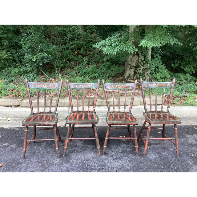Mid 20th Century Vintage Hand-Painted Faux Bamboo Dining Chairs – Set of 4 For Sale - Image 5 of 7