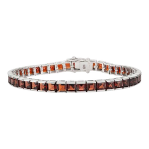 Square Cut Deep Red Garnet Tennis Silver Bracelet for Him
