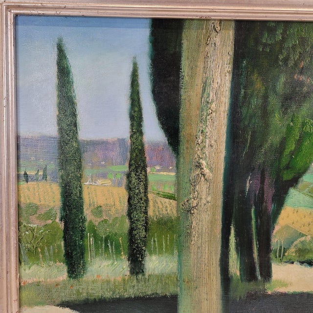 Blue René Genis, The Alley of the Cypresses, 1970s, Oil on Canvas For Sale - Image 8 of 18