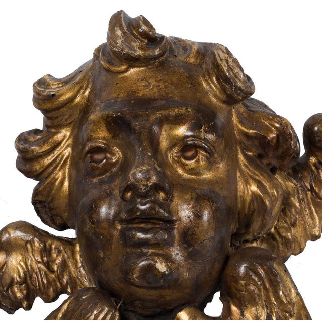 18th Century Wooden Gilded Angel Heads, Set of 2 For Sale - Image 4 of 9