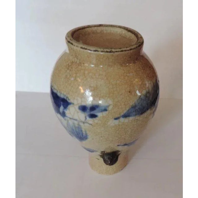 19th Century Chinese Blue & White Crackle Glaze Porcelain Landscape Decoration & Foo Dog Handle Vase For Sale - Image 10 of 11
