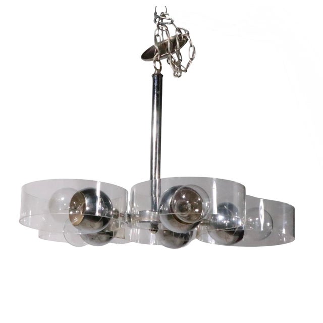Chrome Space Age Chrome and Lucite Chandelier For Sale - Image 8 of 11