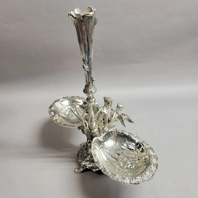 Early 20th Century Art Nouveau Silver Centerpiece Epergne With Fairy and Cherub For Sale - Image 5 of 12