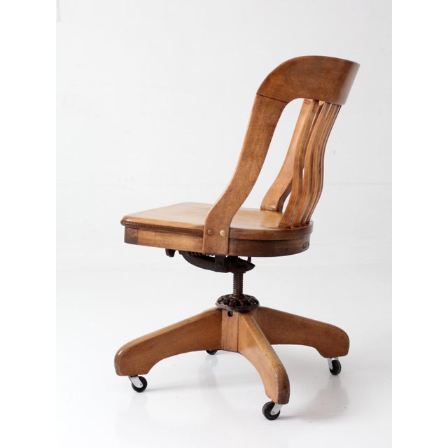Brown Antique Spritzer's Wood Swivel Desk Chair For Sale - Image 8 of 17