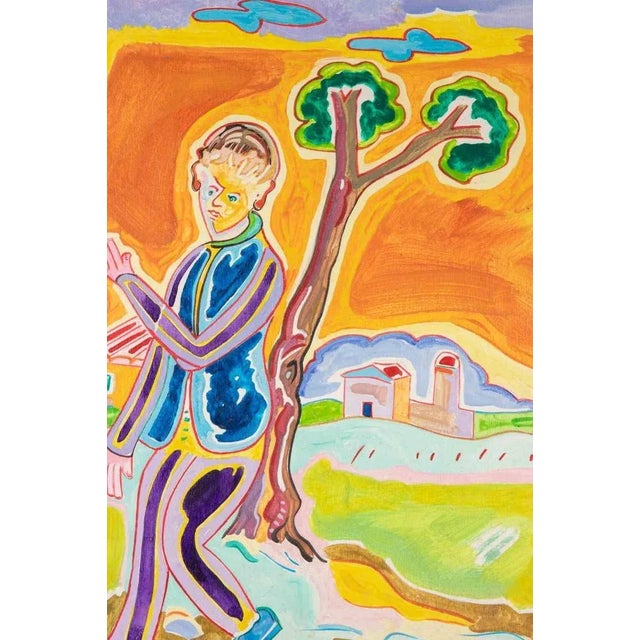 Oil on wooden table realized by Luciano Schifano (1943) in 1988. Hand signed and titled. Good condition. This piece is...