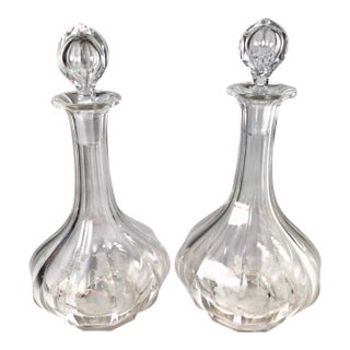 1900s Panel Cut and Engraved Decanters - a Pair For Sale