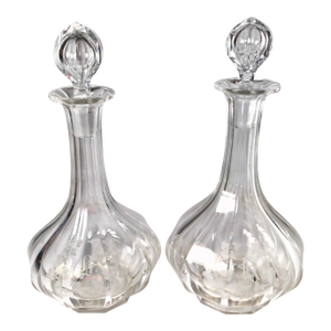 1900s Panel Cut and Engraved Decanters - a Pair