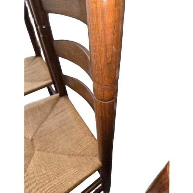 Textile Vintage American Tall Ladder-Back Rush Seat Dining Chairs — Set of 3 For Sale - Image 7 of 11