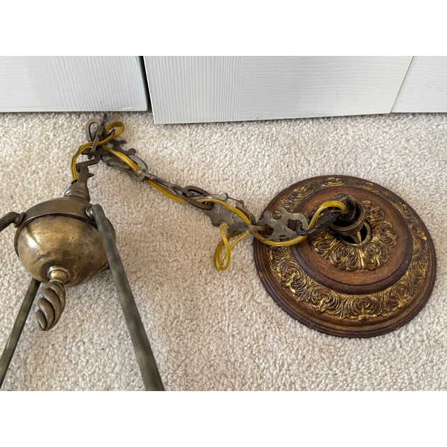 Vintage 1950s Neoclassical Gilded Brass Lion Heads Alabaster Pendant Chandelier For Sale - Image 11 of 18