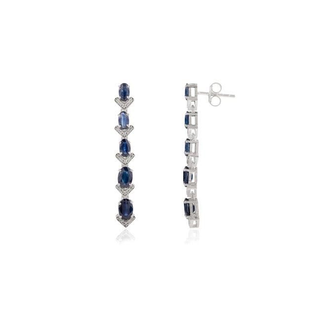 3.47 Carat Blue Sapphire Chandelier Line Earrings With Diamonds in 14k Gold- 2 Pieces For Sale - Image 4 of 13