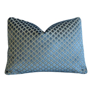 Lee Jofa Blue Diamond Plush Velvet Feather/Down Pillow 22" X 16" For Sale