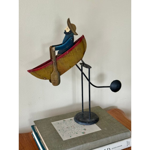 Figurative Vintage Folk Art Man in Row Boat Balancing Sculpture For Sale - Image 3 of 12