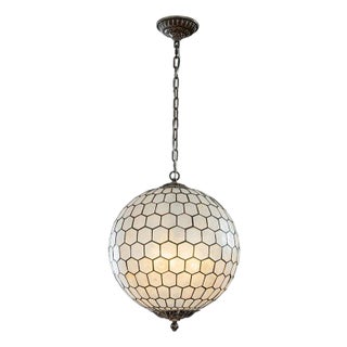 Vintage Aloadecor 3-Light 18'' Brass French Cosatal Glam Chandelier With Natural Capiz Shell Globe Lantern Hanging Light For Sale