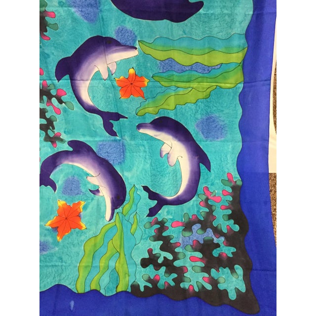 Silk Hand Painted Dolphin Art Throw For Sale - Image 4 of 11