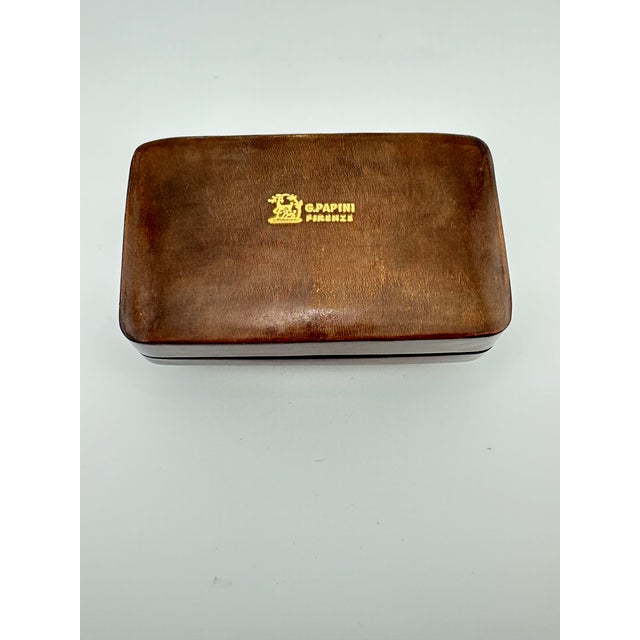 Chestnut Vintage Italian Leather Trinket Box For Sale - Image 8 of 8
