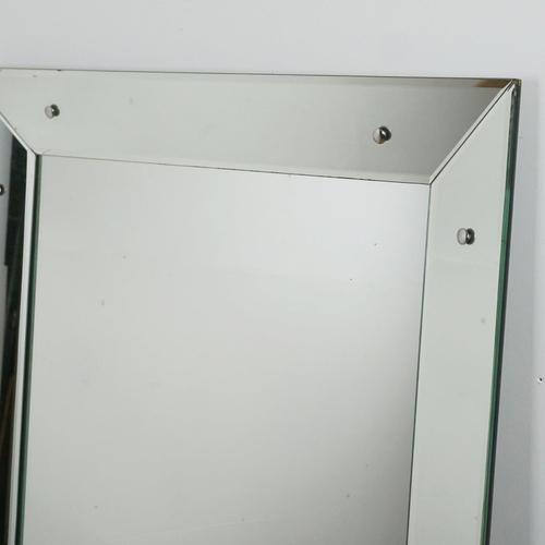 A Mid-Century Mirror. Recessed central mirror with outer angled panelled mirror frame. To be hung landscape. Dimensions: H...