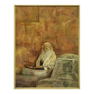 A. Einstein, Rare 1950s New York Modernist Judaica Rabbi Oil Painting Signed A. Einstein For Sale
