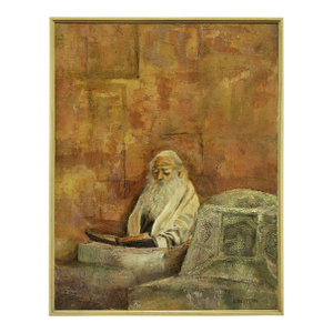 A. Einstein, Rare 1950s New York Modernist Judaica Rabbi Oil Painting Signed A. Einstein