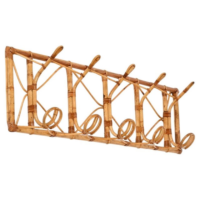 Large French Riviera Bamboo and Rattan Wall Coat Rack, Italy, 1970s For Sale - Image 14 of 14