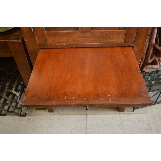 1940s 1940s Vintage Rustic Pine Wood Deep Cabinet With Cupboard / Lower Drawers & Slide Out Center Shelf For Sale - Image 5 of 12
