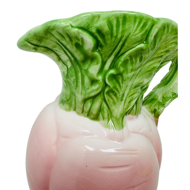 Vintage Majolica-Style Pink Radish Pitcher by Plus One Gifts For Sale - Image 4 of 10