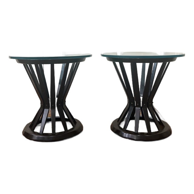 Mid 20th Century Pair of Edward Wormley Sheaf of Wheat Round Side Tables for Dunbar For Sale