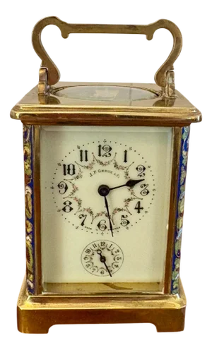 Antique Edwardian Brass and Champleve Enamelled Carriage Clock, 1900