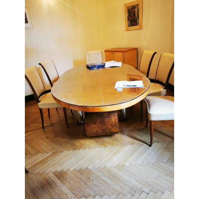 Large Vintage Art Deco Table in Walnut Root and Steel, 1935 For Sale - Image 6 of 7