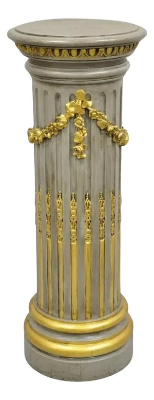 Late 19th Century Italian Neoclassical French Empire Grey & Gold Painted Wooden Column Pedestal