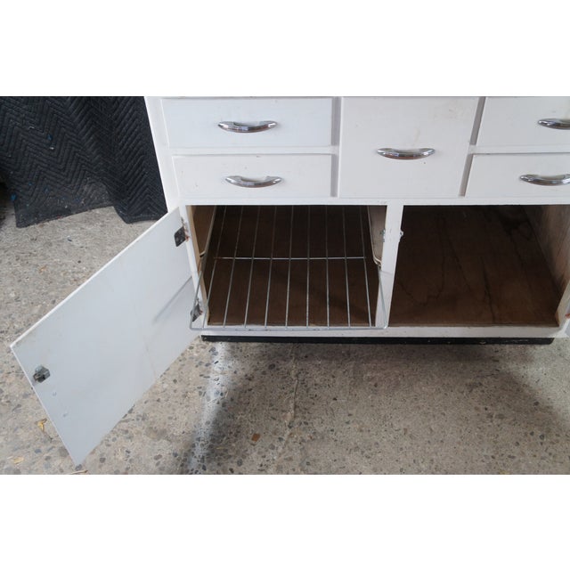 Mid 20th Century Hoosier Farmhouse Enameled Kitchen Bakers Cabinet Cupboard 39" For Sale - Image 6 of 14