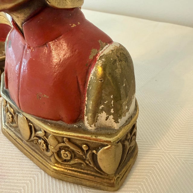 Mid 20th Century 1940s Daison Metalliques 24k Gold Plated Cast Metal Dante & Beatrice Bookends For Sale - Image 5 of 12