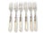 Set of six English Art Deco dessert forks dating to the early 20th century, featuring luminous pearl handles paired with...