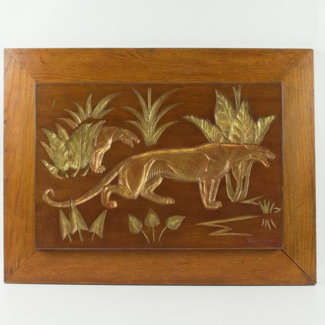 Art Deco Art Deco Engraved Wood Panel of Panthers, by N.R. Brunet, circa 1930 For Sale - Image 3 of 16