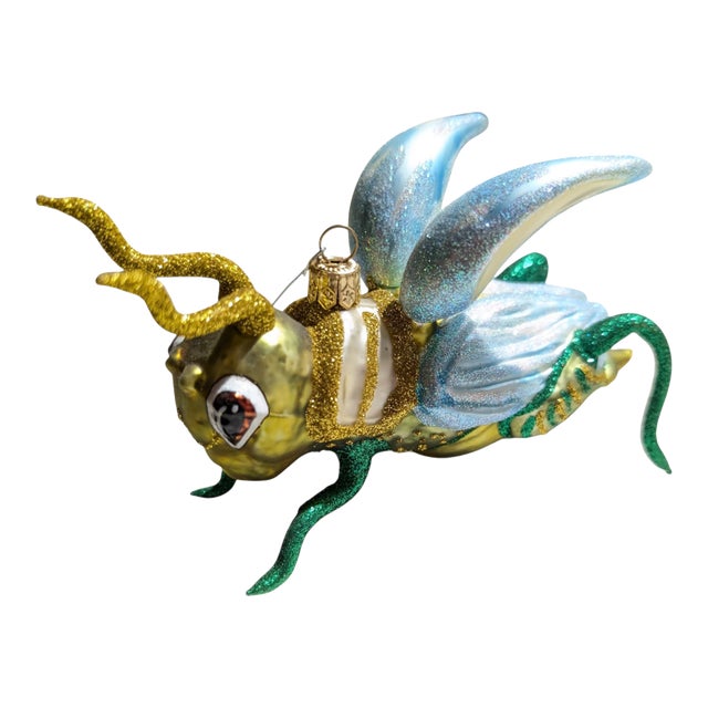 Larry Fraga “Green Leaper” #5998 Glitter Series Rare Blown Glass Ornament For Sale