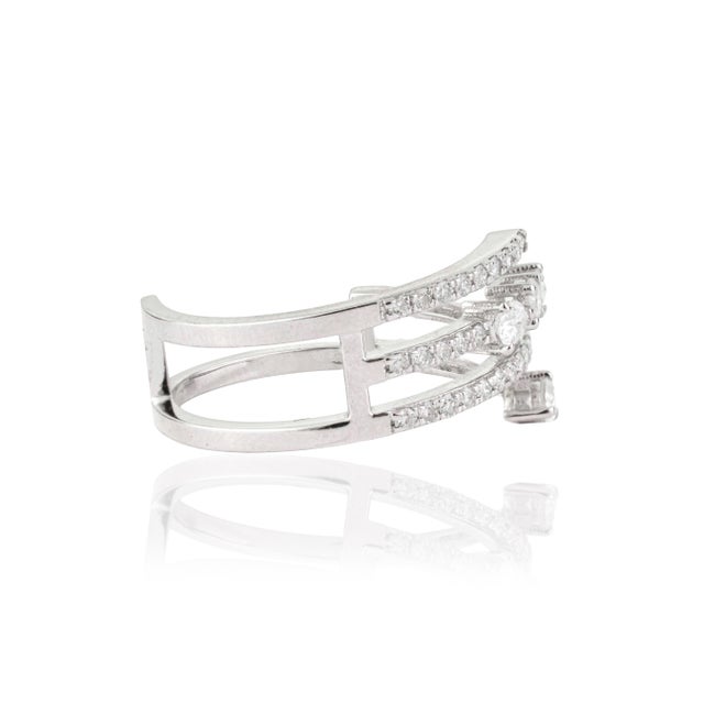 Metal Modernist 14k White Gold Bypass Wrap Ring With 0.62ct Diamond Size 6 For Sale - Image 7 of 18