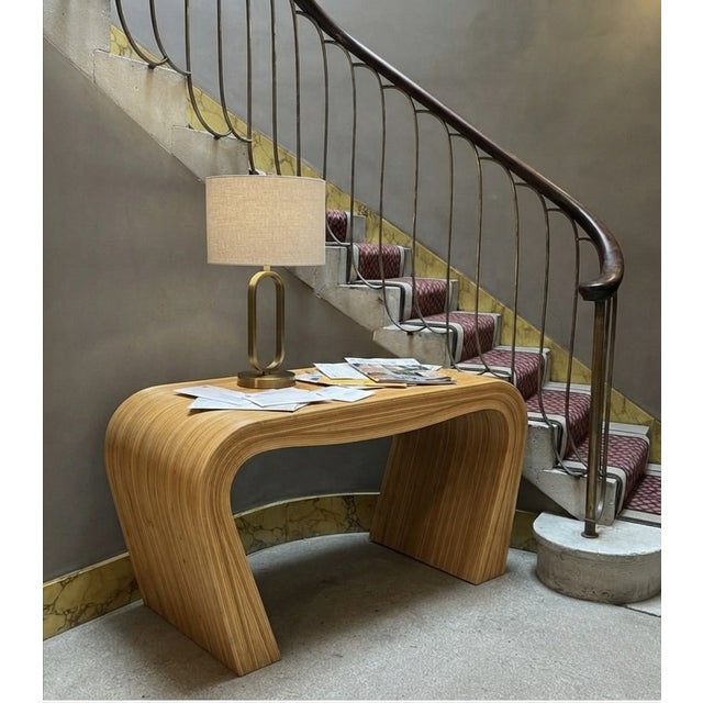 Modern Vintage Gabriella Crespi Style Post-Modern Pencil Reed Rattan Waterfall Console Table For Sale - Image 3 of 4