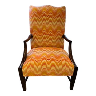 Antique Mahogany Lolling Chair With Decorator Fabric For Sale