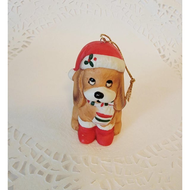 Vintage House of Lloyd Ceramic Figurine Ornament, Puppy Dog Furbaby 1988, Made in Taiwan Christmas Collectible For Sale - Image 9 of 9