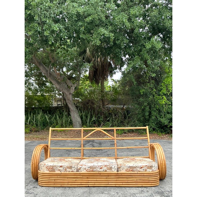 Vintage Coastal Bent Rattan Circle Sofa For Sale - Image 4 of 12