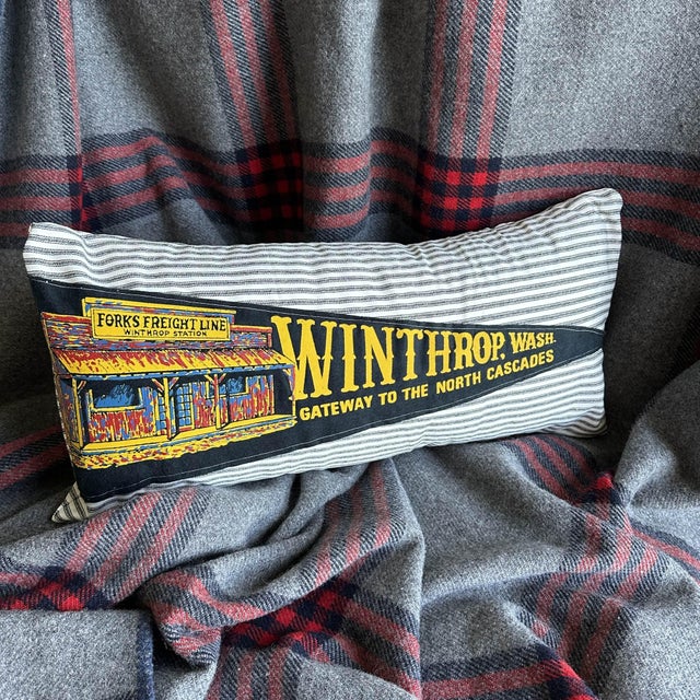 American Washington Winthrop Vintage Pennant on New Woven Throw Pillow For Sale - Image 3 of 4