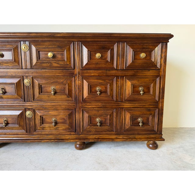 1970s 1970 Henredon Traditional English Brutalist Style Folio Nine-Drawer Triple Dresser For Sale - Image 5 of 17