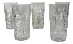 Vintage Bohemian Cut Crystal Highball Glasses, Czech Republic, 1950s, Set of 5