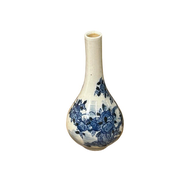 Blue Vintage Tiny Small Blue White Pear Shape Blue White Graphic Vase For Sale - Image 8 of 10