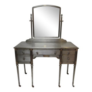 Vintage Industrial Brushed Steel Vanity With Mirror For Sale