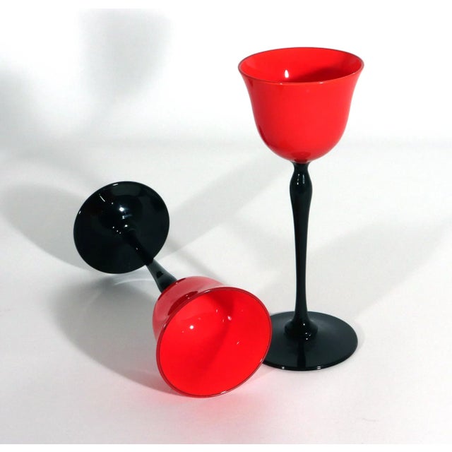 1920s Czech Art Deco Tango Glass Red & Black Cordial Glasses — Set of 6 For Sale In Philadelphia - Image 6 of 6