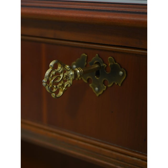 Brown Reprodux English Style Leather Top Yew Wood Desk For Sale - Image 8 of 18
