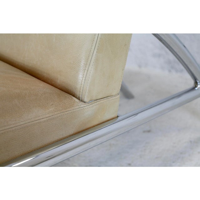 Tubular Steel and Leather Cream Armchair, France, 1970s For Sale - Image 10 of 18