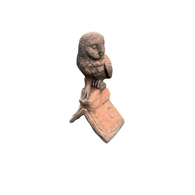English Owl Garden Ornament in Aged Terracotta For Sale - Image 3 of 18